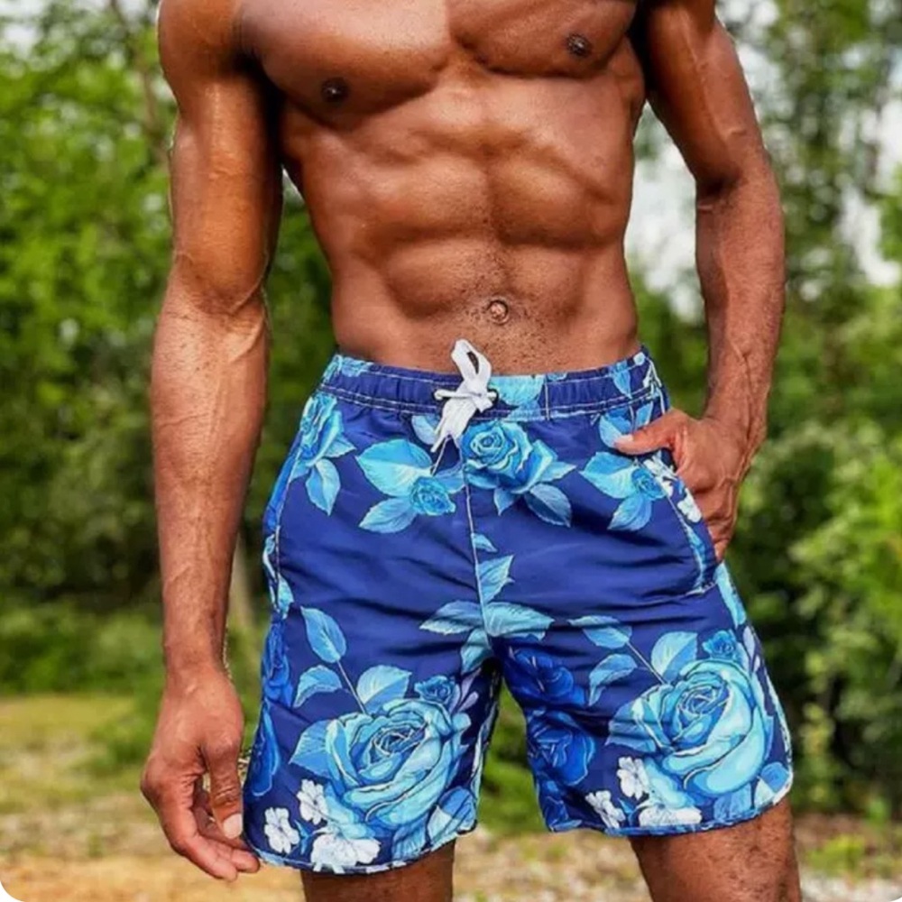 Men Swimwear, Blue Garden Volley Trunk. Size:XL